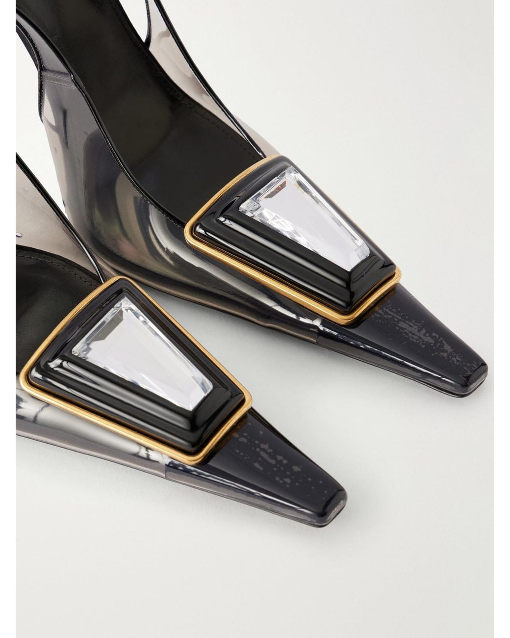 Saint Laurent White Sibyl 110 Embellished Patent-Leather Trimmed Rubber Slingback Pumps