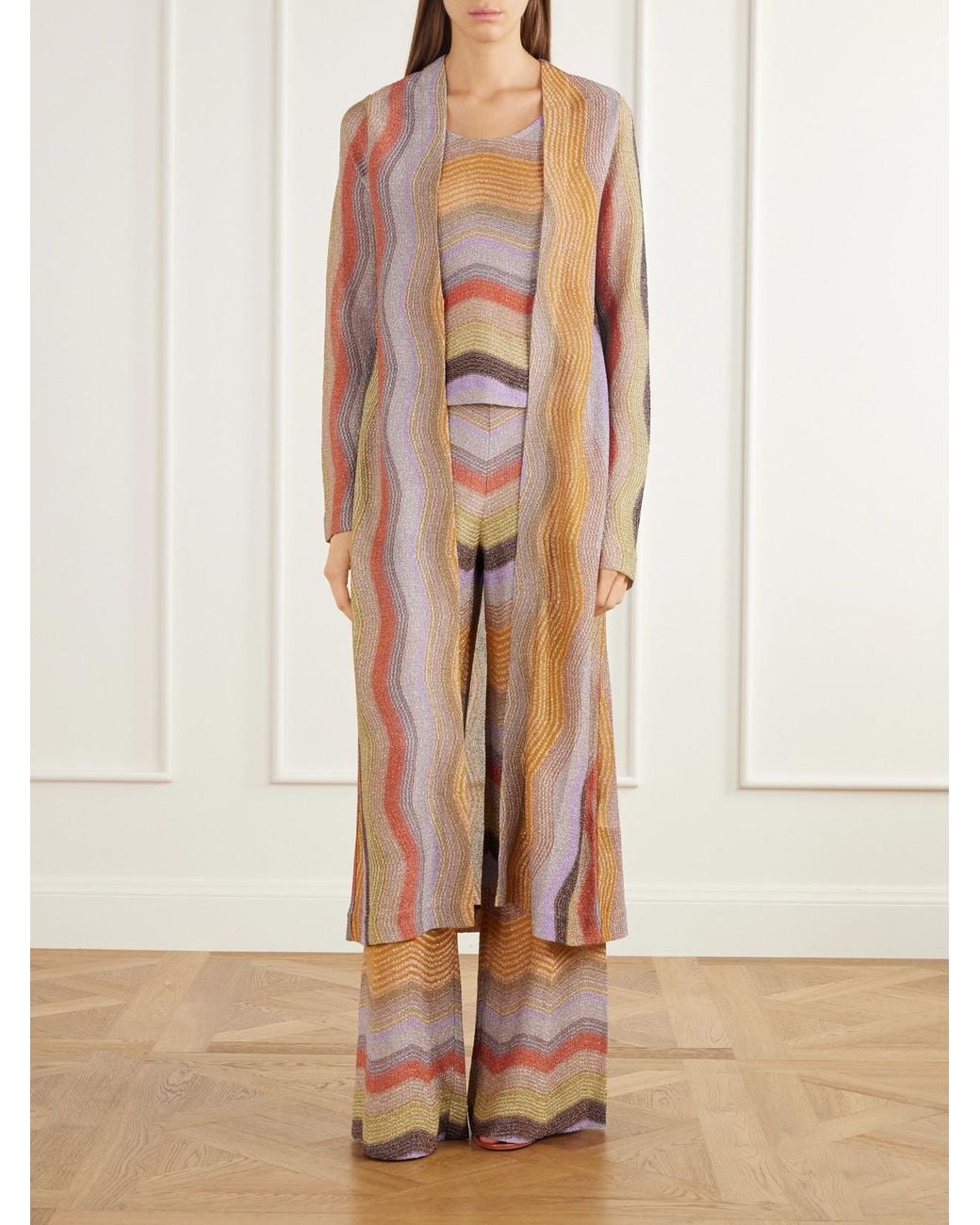Missoni Multicolor Striped Metallic Crochet-Knit Cardigan