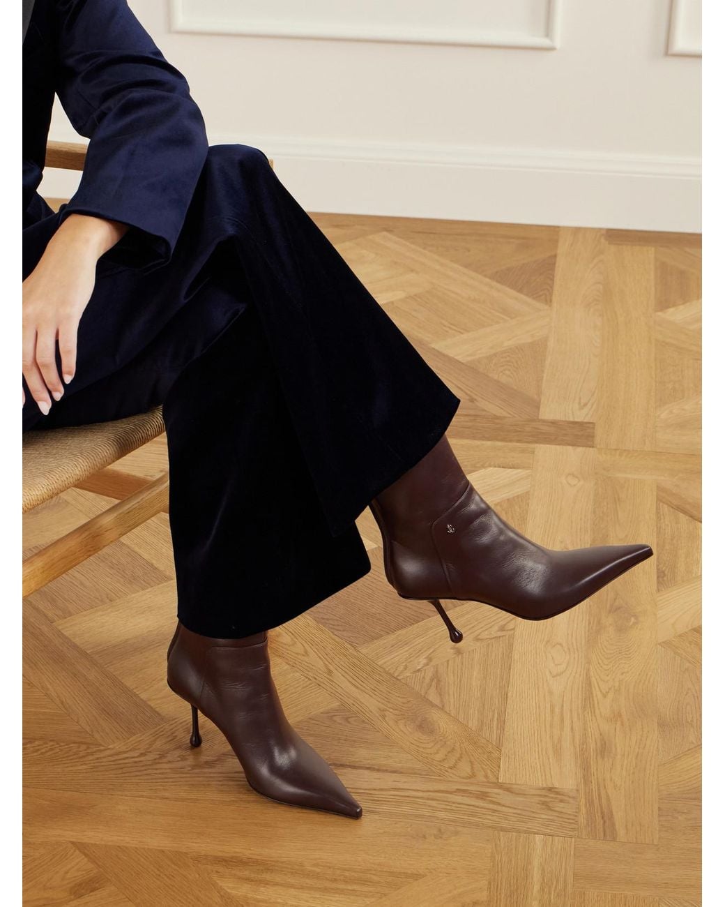 Jimmy Choo Brown Cycas 80 Logo-Embellished Leather Ankle Boots