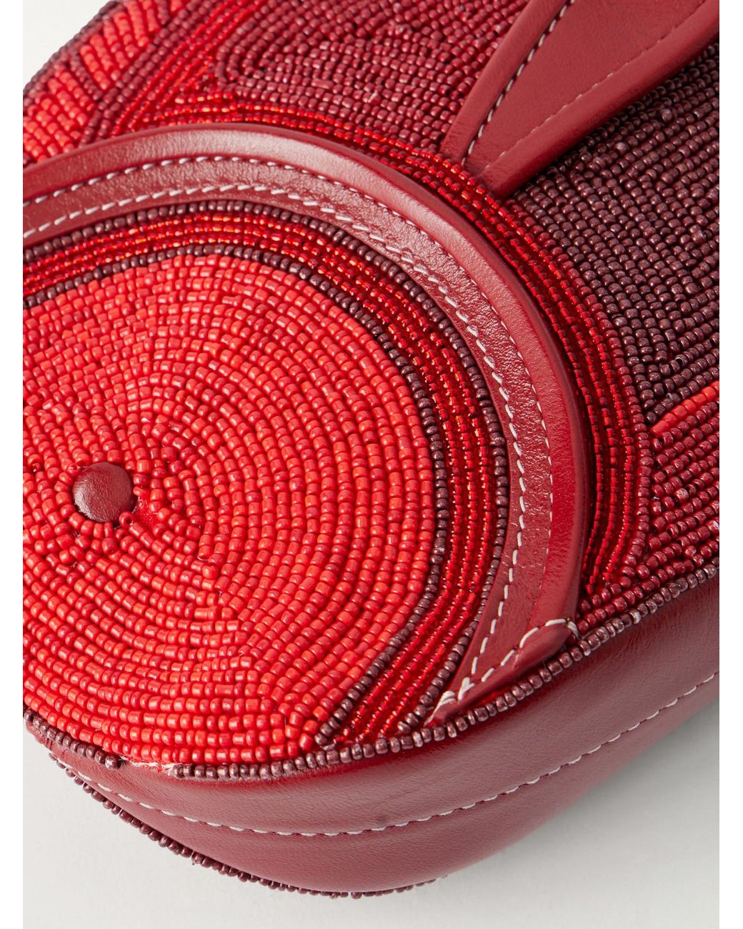 Staud Red Pesce Beaded Leather Clutch