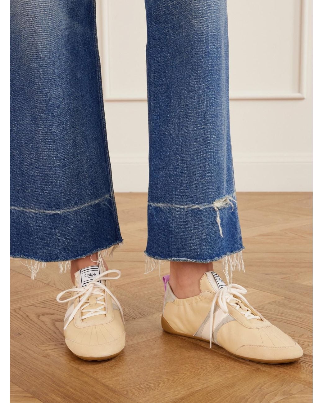 Chloé Natural Kick Suede And Leather Sneakers