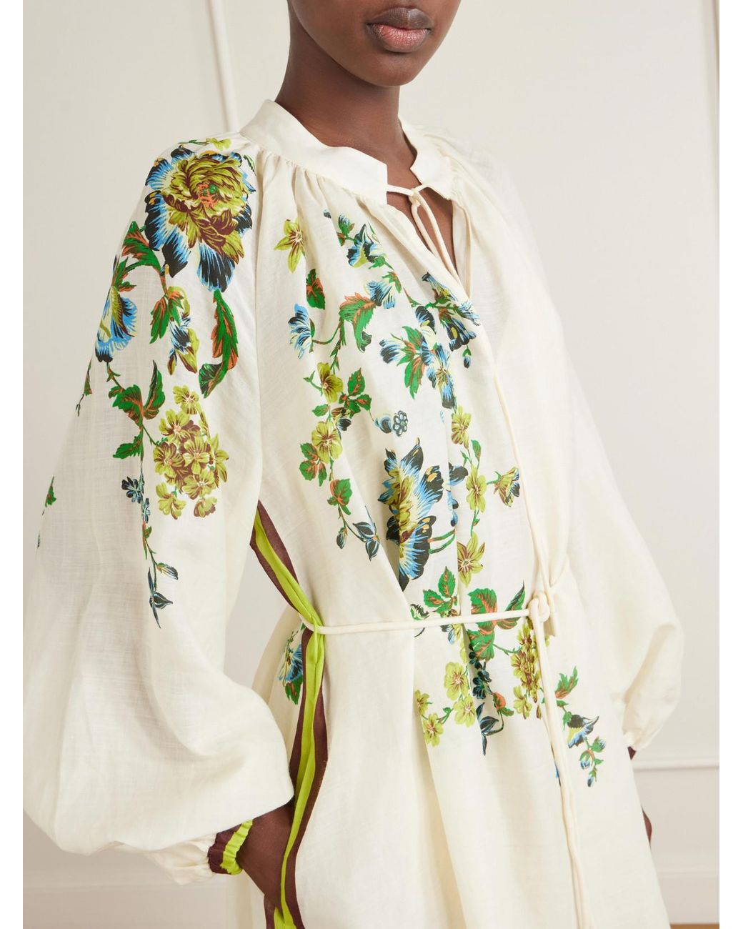 ALÉMAIS White Phyllis Flower-Print Ramie Mini Dress