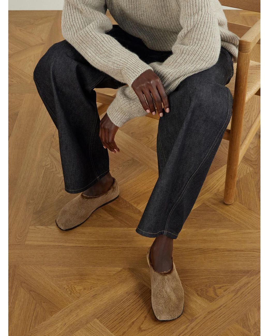 Lemaire Natural Glove Calf Hair Slip-Ons