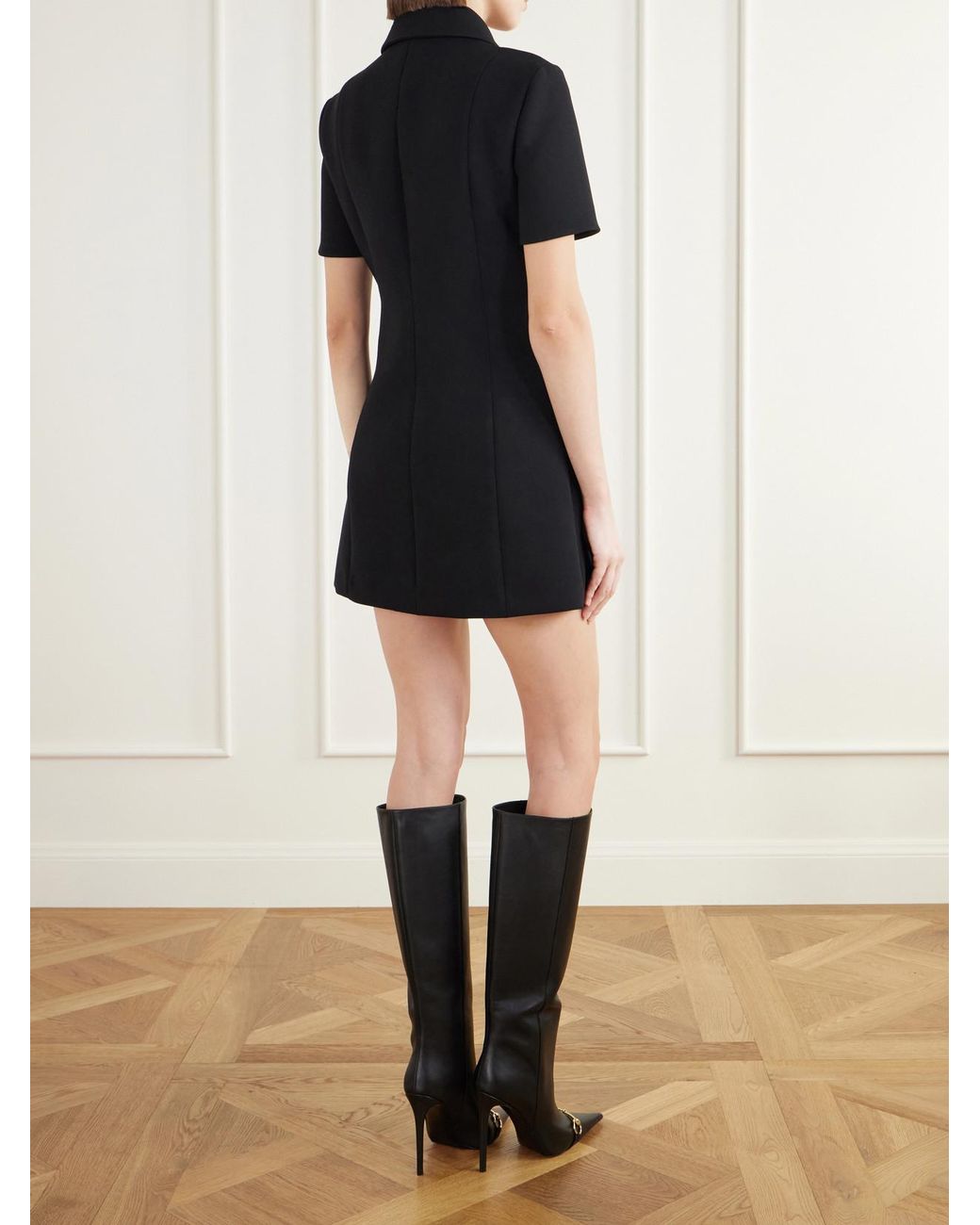 Gucci Black Horsebit-Embellished Wool-Crepe Mini Dress