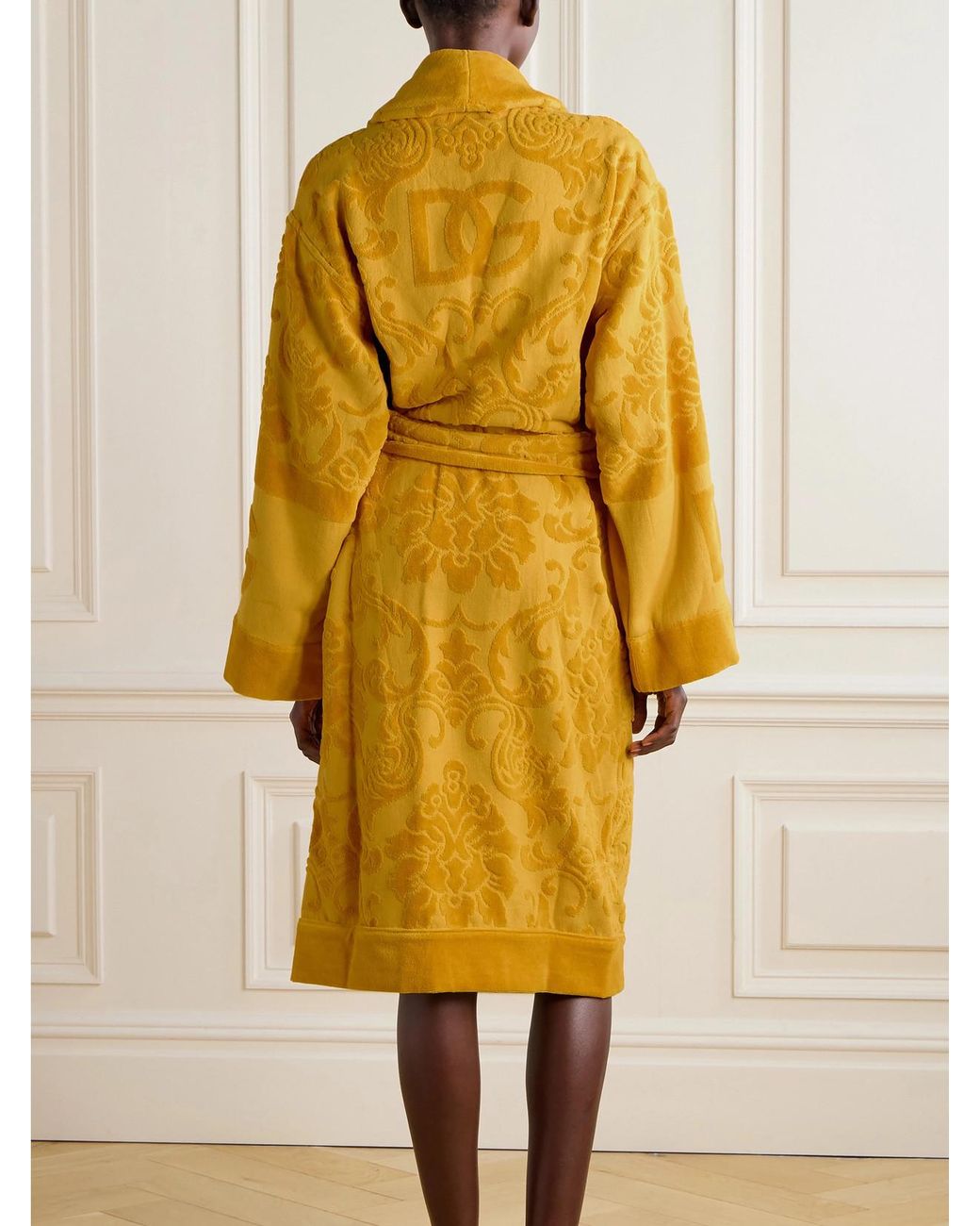 Dolce & Gabbana Yellow Cotton-Terry Jacquard Robe
