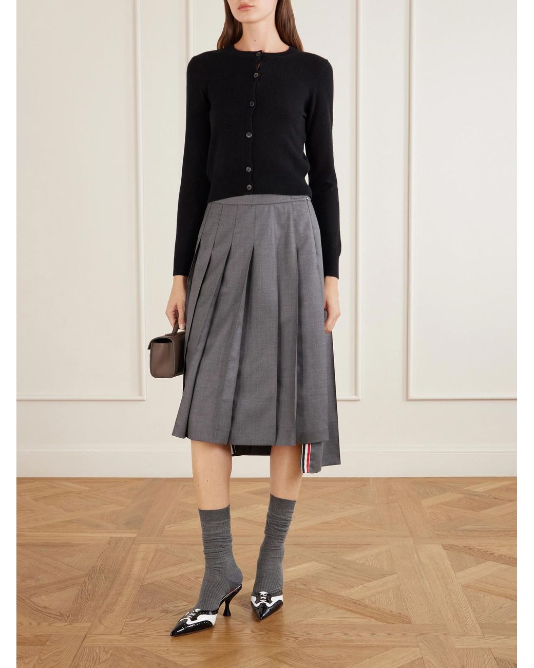 Thom Browne Black 75 Two-Tone Lace-Up Patent-Leather Pumps
