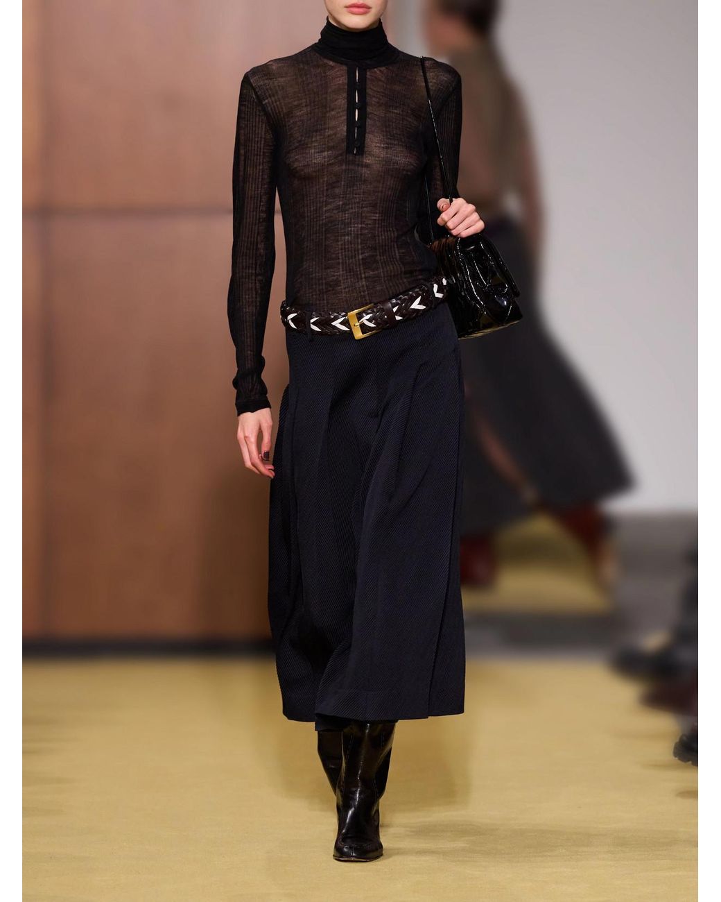 Tory Burch Black Scarf-Detailed Ribbed Wool Sweater