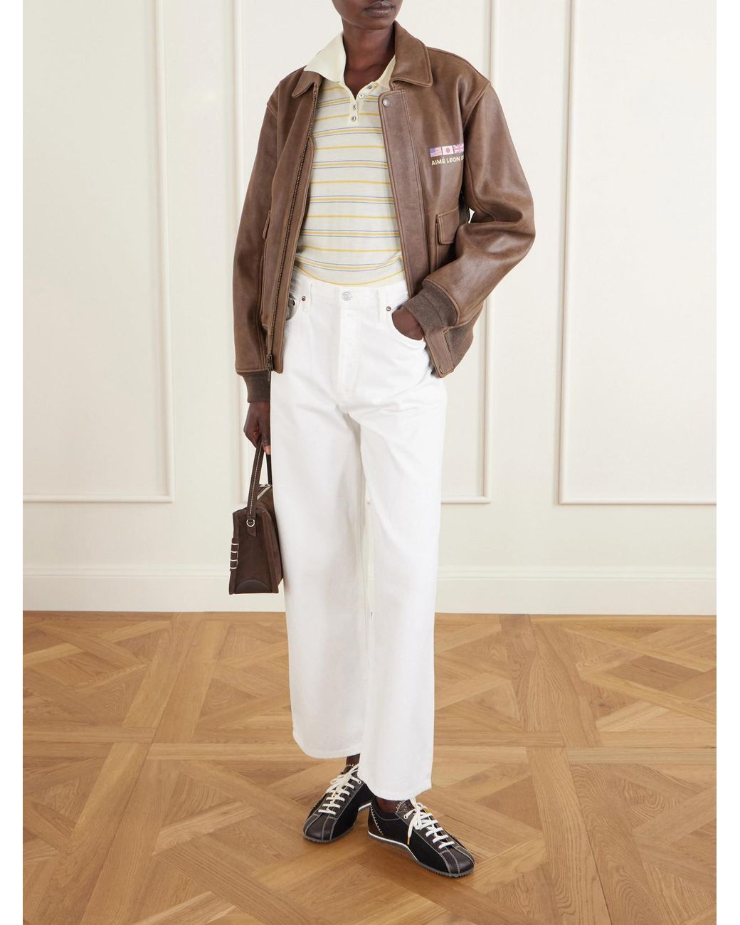 Aimé Leon Dore Brown World's Borough Printed Leather Jacket