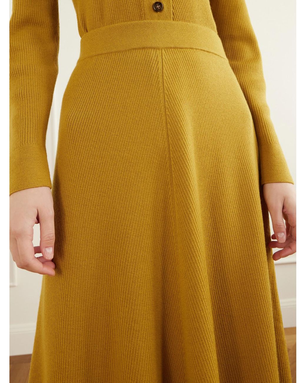 Emilia Wickstead Yellow Dorian Ribbed Wool Midi Skirt