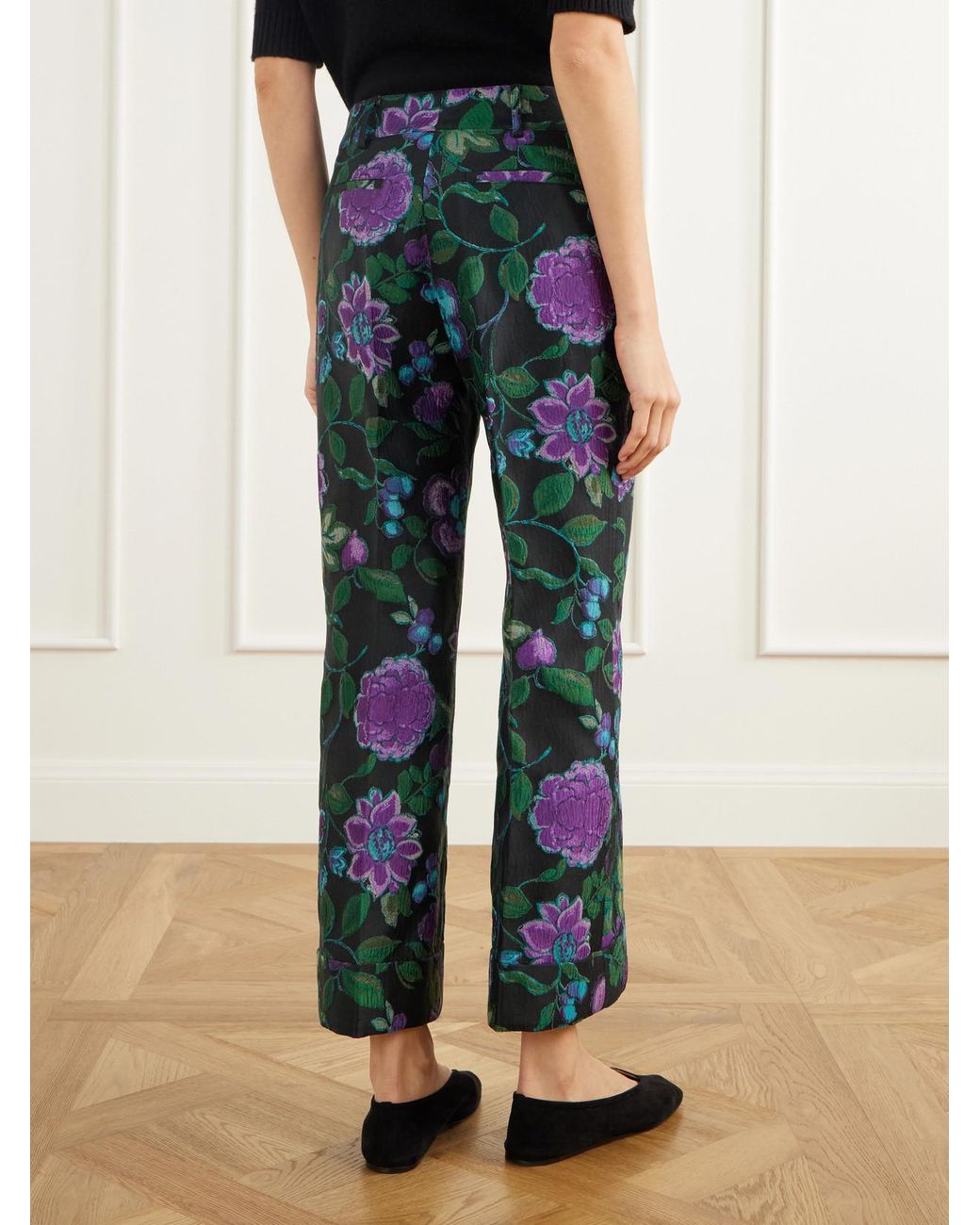 LaDoubleJ Blue Hendrix Floral-Jacquard Straight-Leg Pants