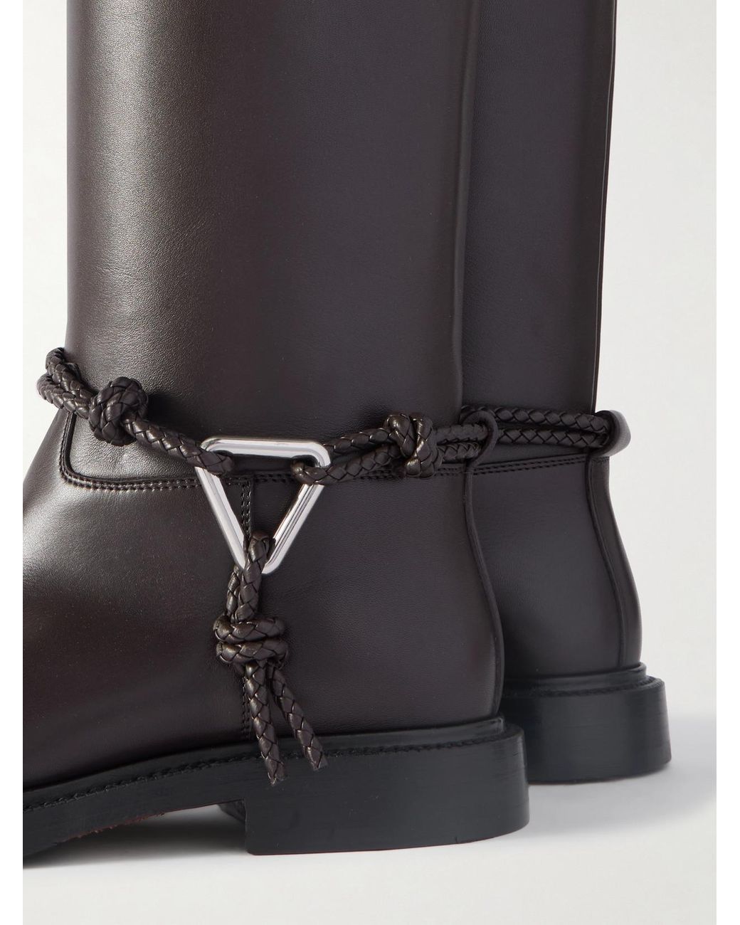 Bottega Veneta Black James Intrecciato-Trimmed Leather Knee Boots