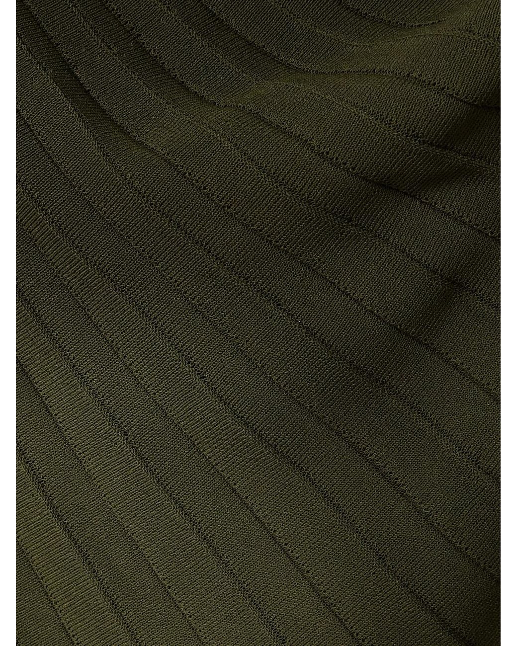 Alaïa Green Pleated Pointelle-Trimmed Ribbed-Knit Midi Dress