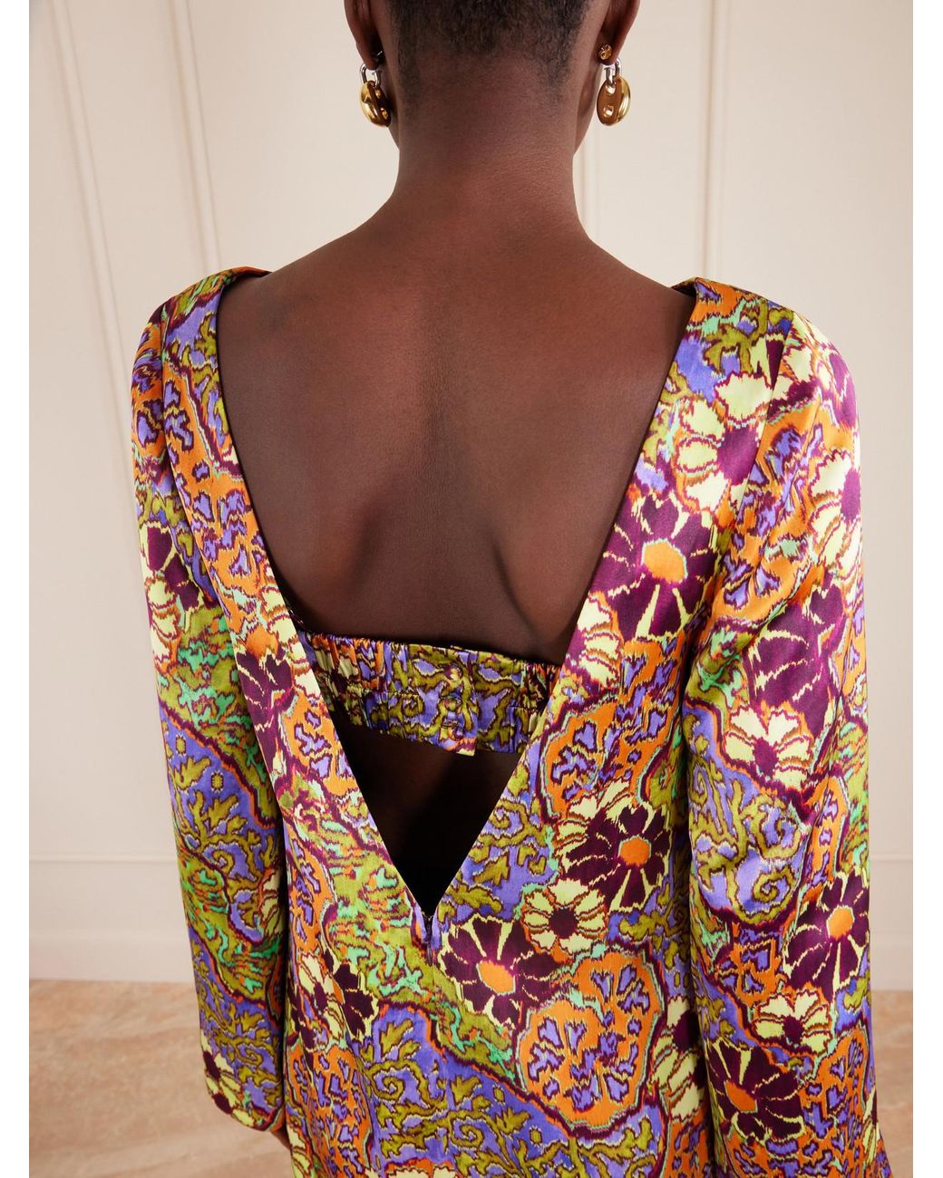 ALÉMAIS Multicolor Floral-Print Fringed Satin Mini Dress