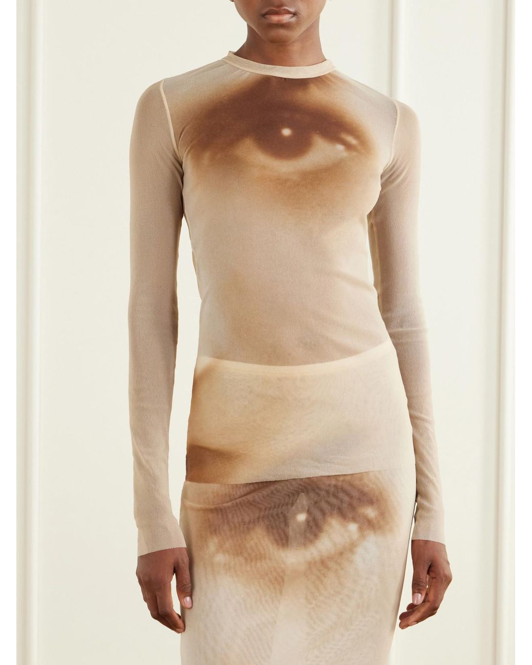 Jean Paul Gaultier Natural Face Printed Mesh Blouse