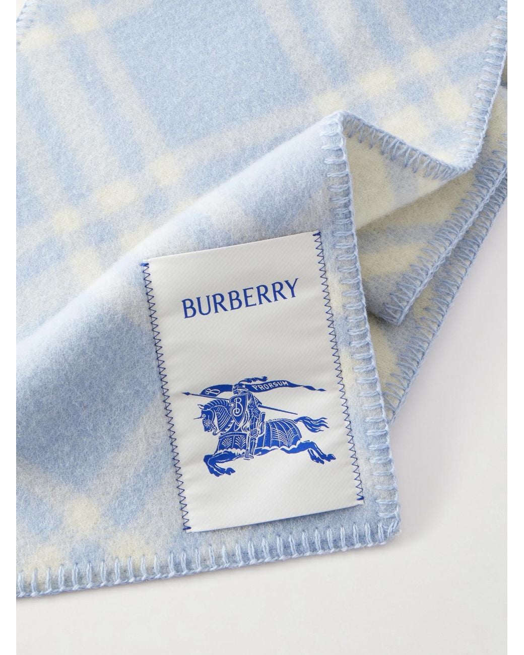Burberry Blue Logo-Appliquéd Checked Wool Scarf