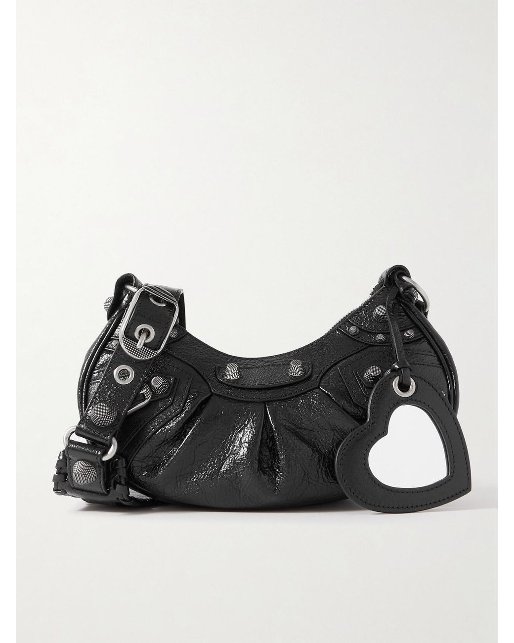 Balenciaga Black Le Cagole Xs Studded Crinkled-Leather Shoulder Bag