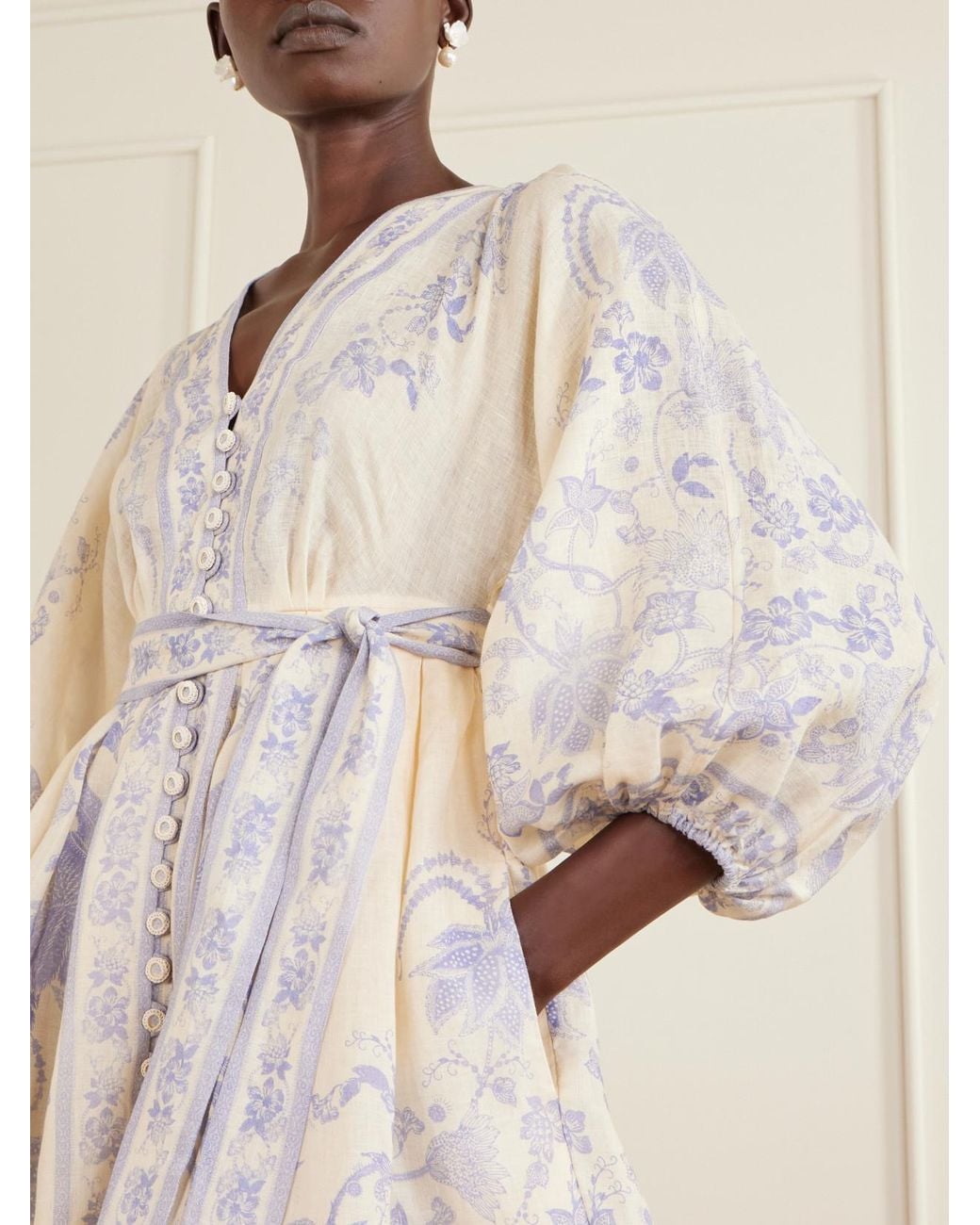 Zimmermann White Indra Belted Floral-Print Linen Mini Dress
