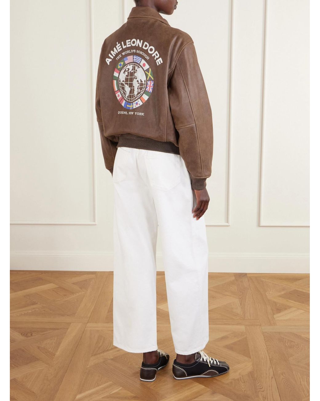 Aimé Leon Dore Brown World's Borough Printed Leather Jacket