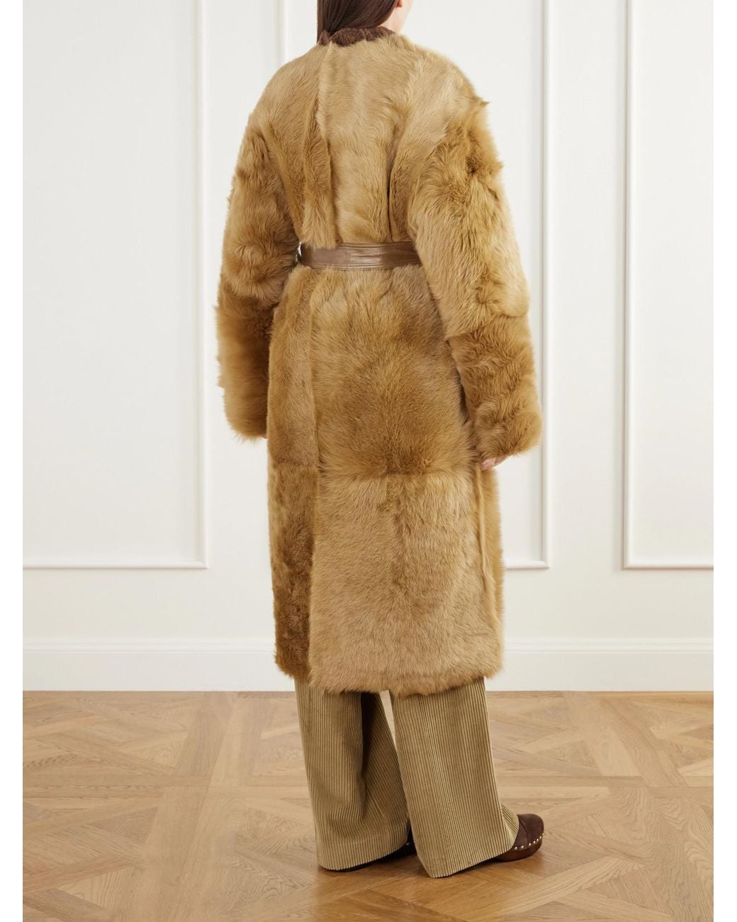 FFORME Natural Demi Reversible Belted Collarless Shearling Coat