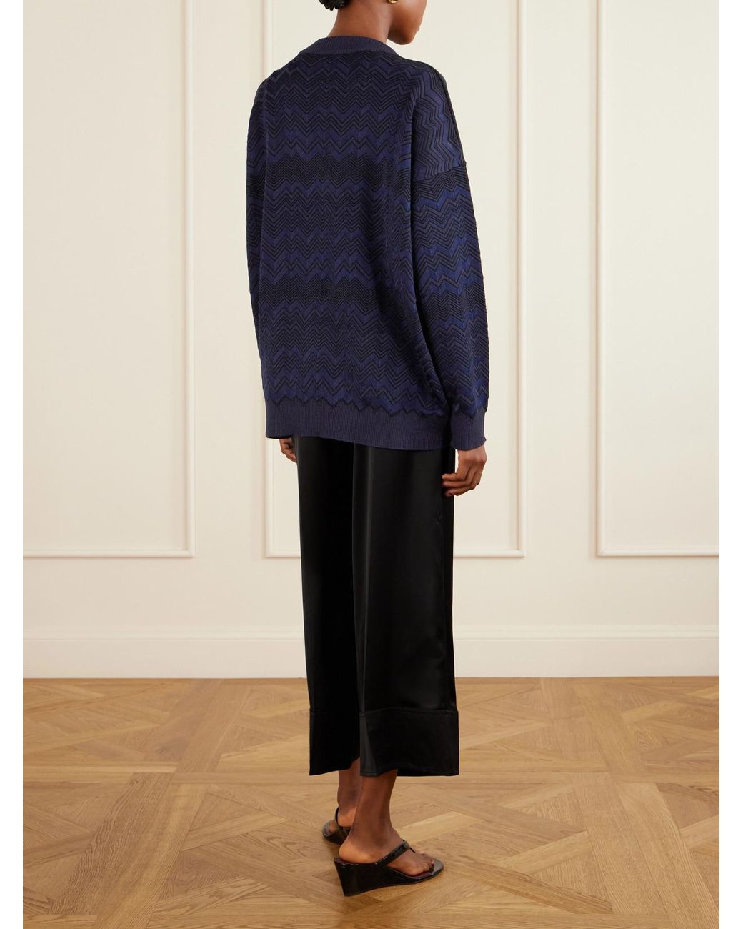 Missoni Blue Striped Crochet-Knit Sweater