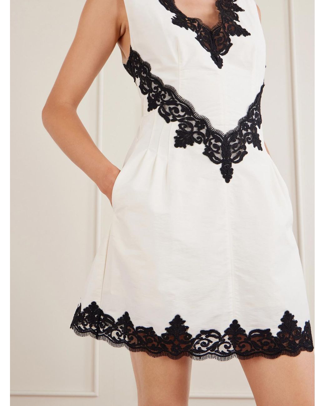 Jonathan Simkhai White Minna Lace-Appliquéd Cotton-Faille Mini Dress