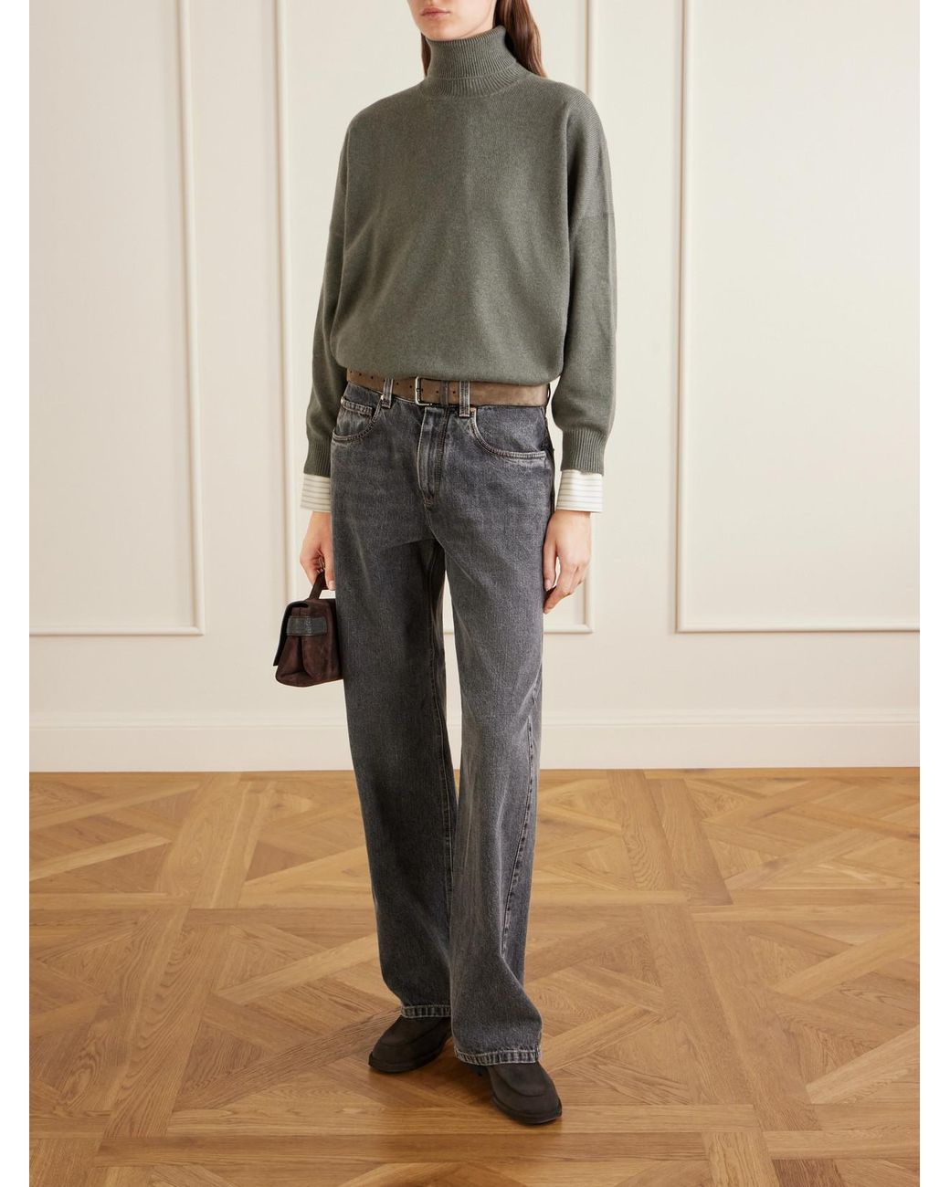 Brunello Cucinelli Gray Cashmere Turtleneck Sweater