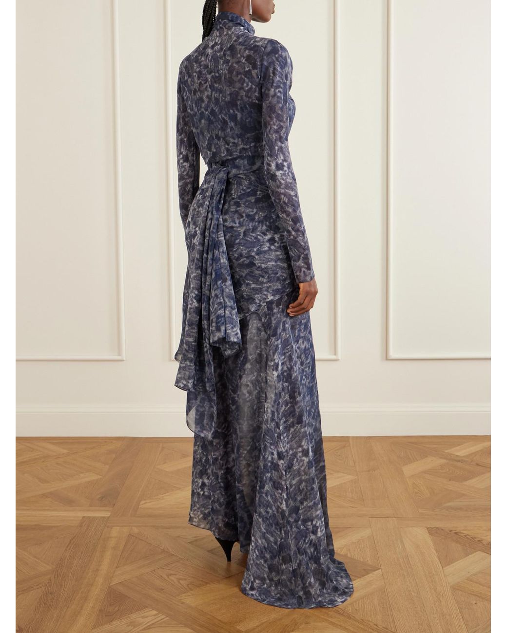 Cortana Blue Meena Printed Silk-Chiffon Blouse
