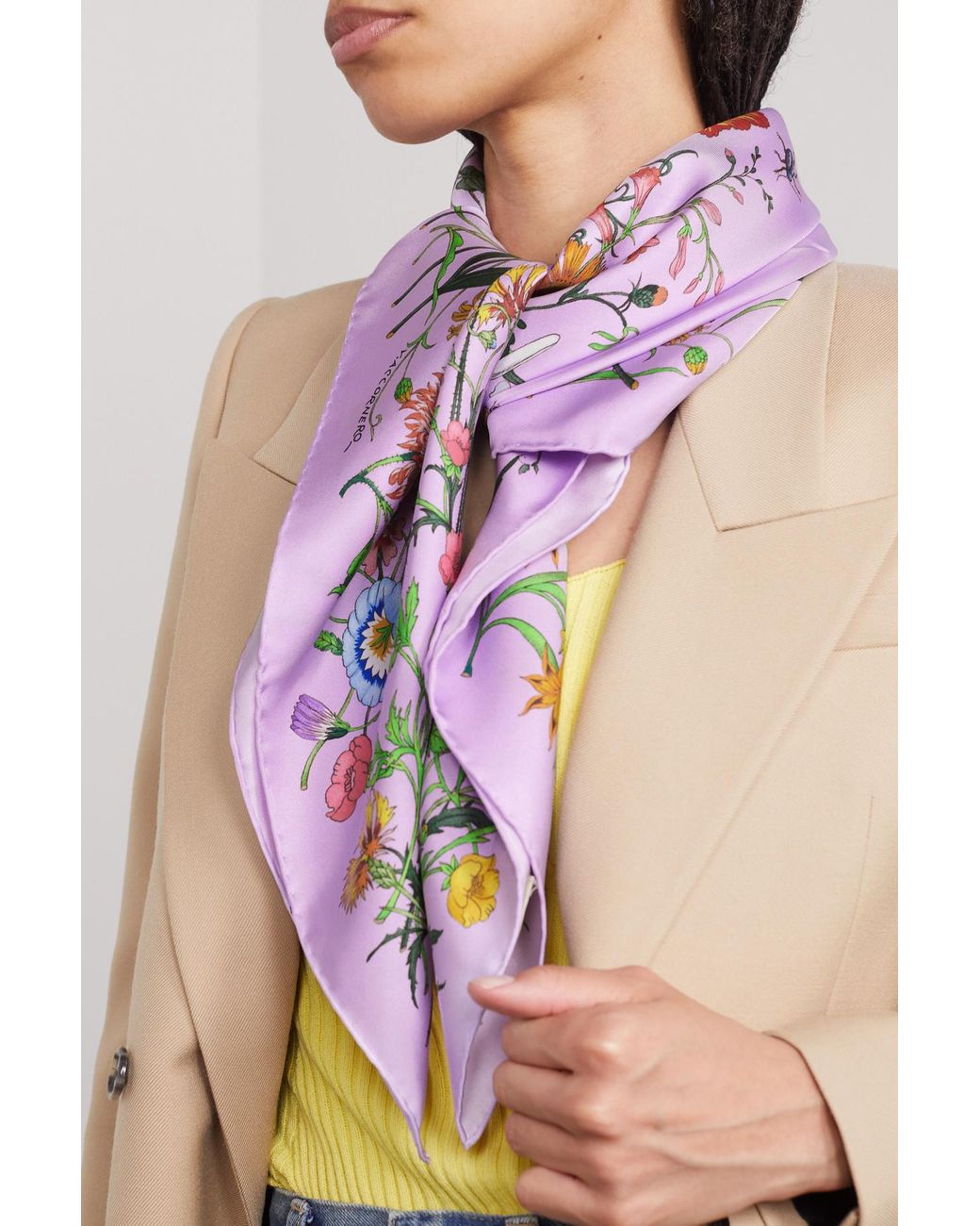 Gucci Floral-print Silk-twill Scarf in Pink | Lyst