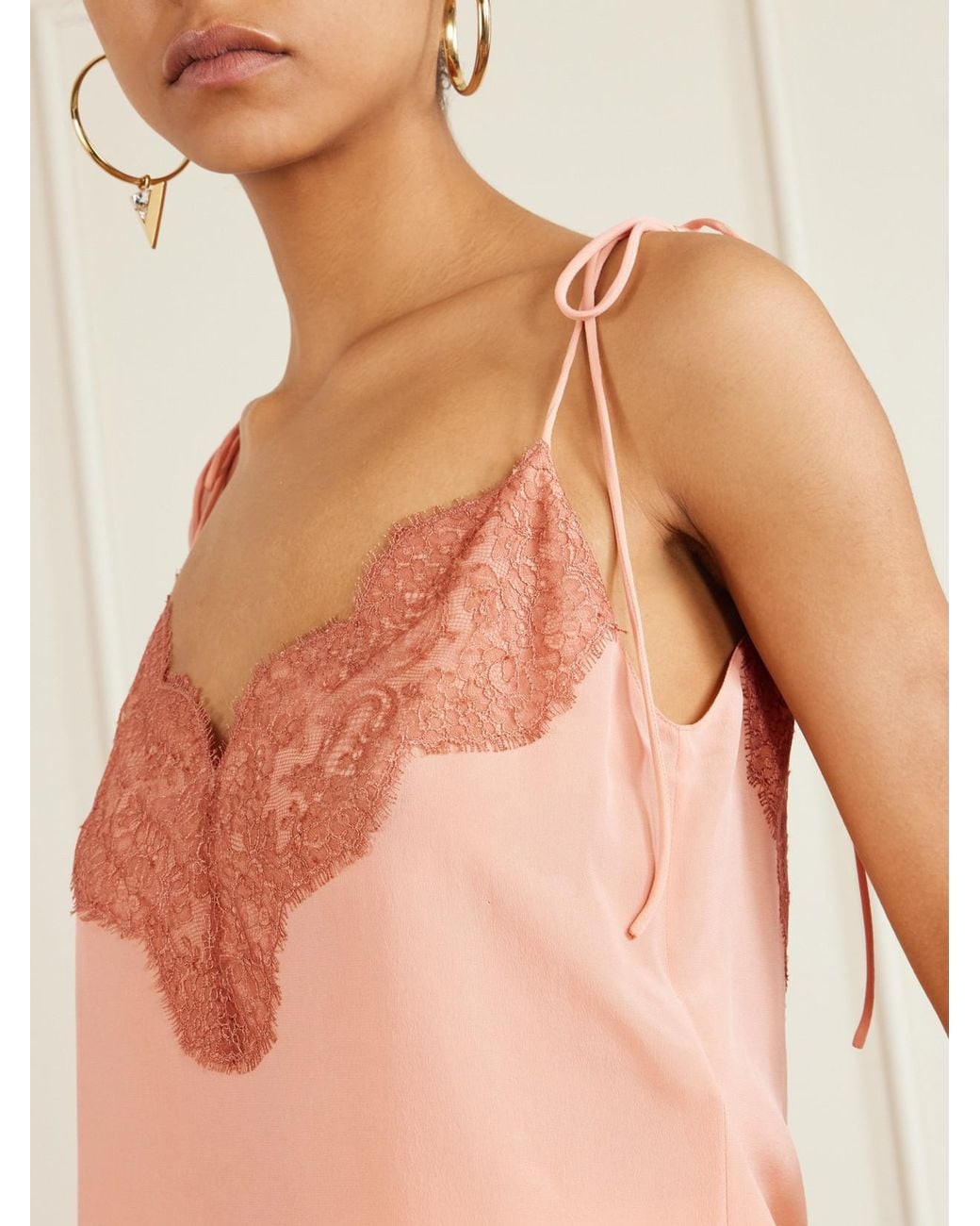 Valentino Garavani Pink Lace-Trimmed Silk Crepe De Chine Camisole