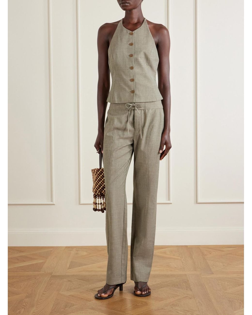 Christopher Esber Natural Banyan Crystal-Embellished Wool And Linen-Blend Vest