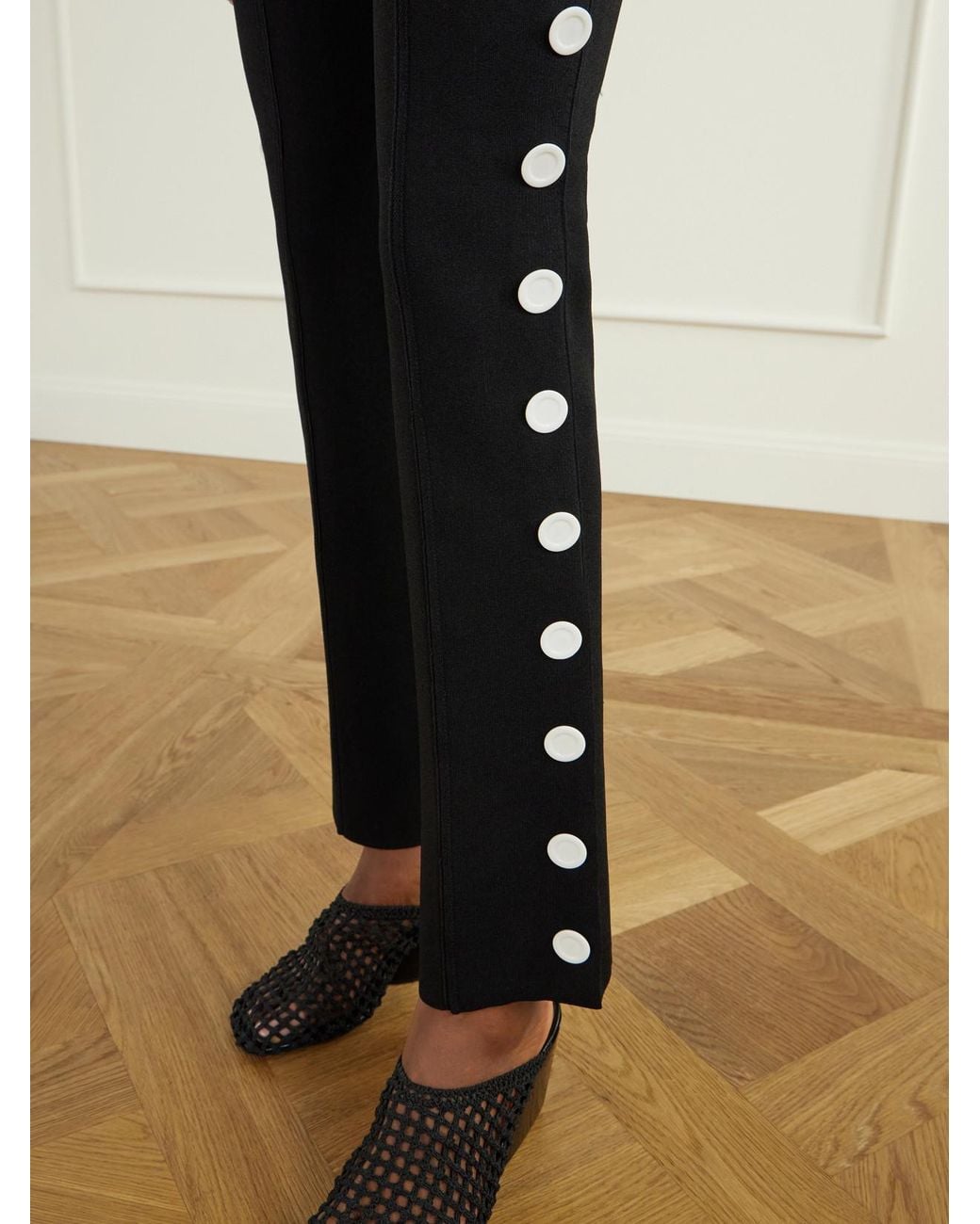 Proenza Schouler Blue Martina Button-Embellished Stretch-Jersey Skinny Pants