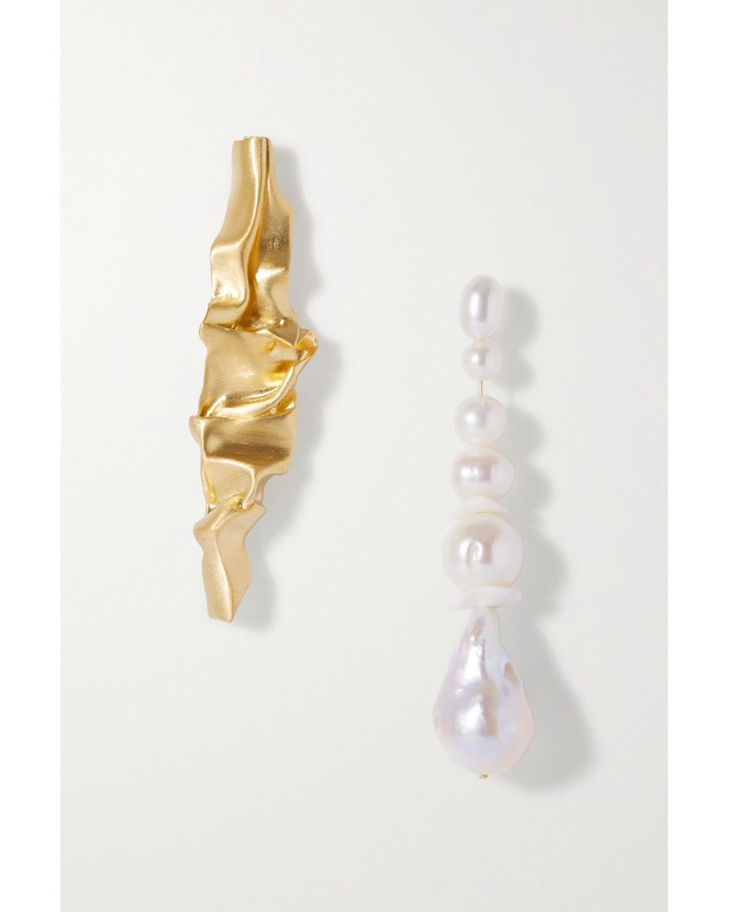 COMPLETEDWORKS White Crumple Vermeil, Pearl And Ceramic Earrings