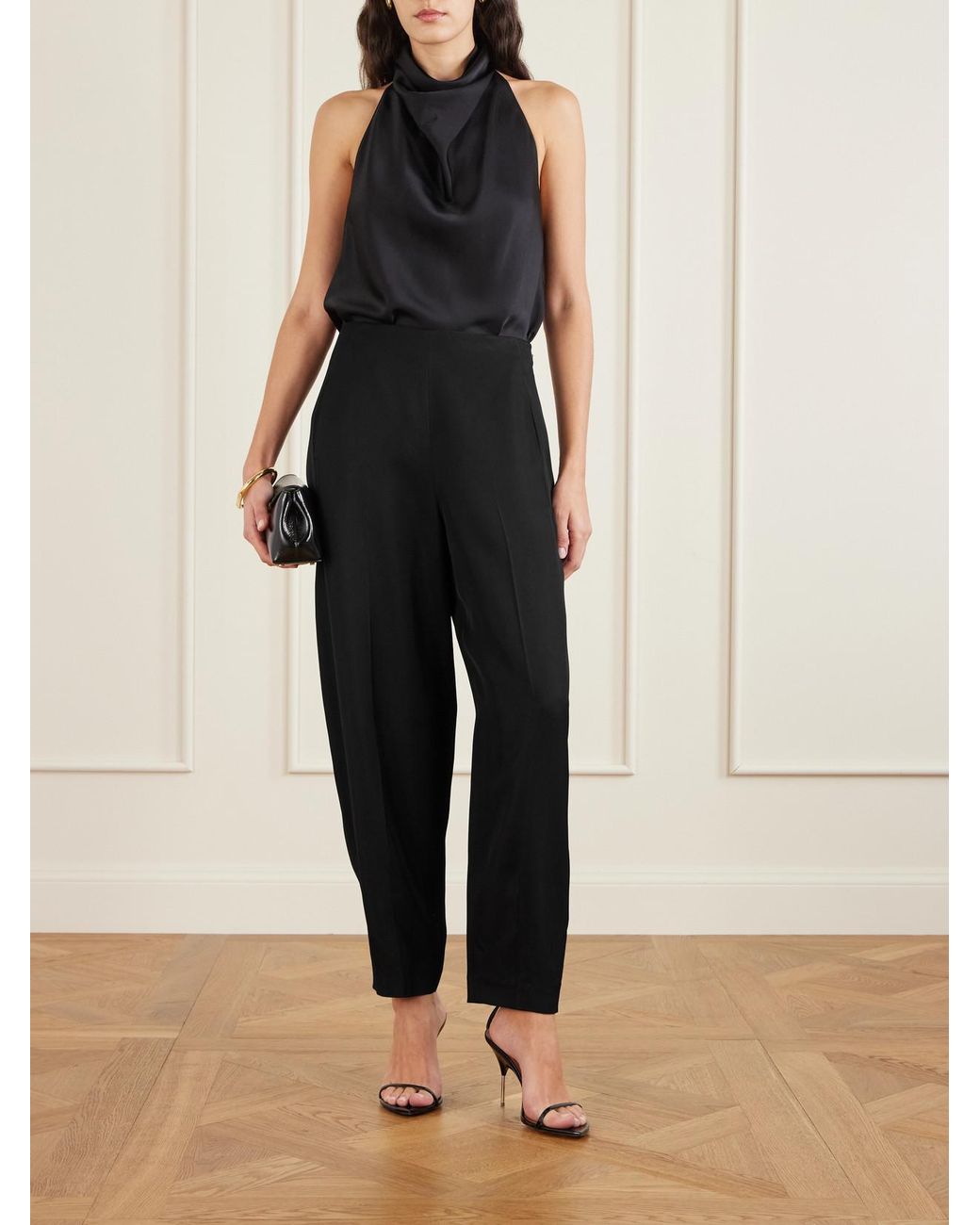 FFORME Black Yvette Twill Barrel-Leg Pants