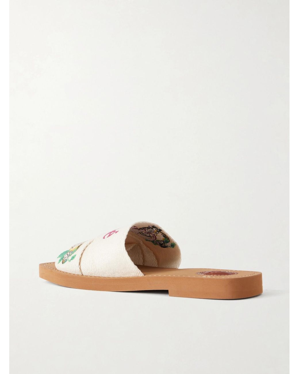 Chloé White Embroidered Linen-Trim Sandals
