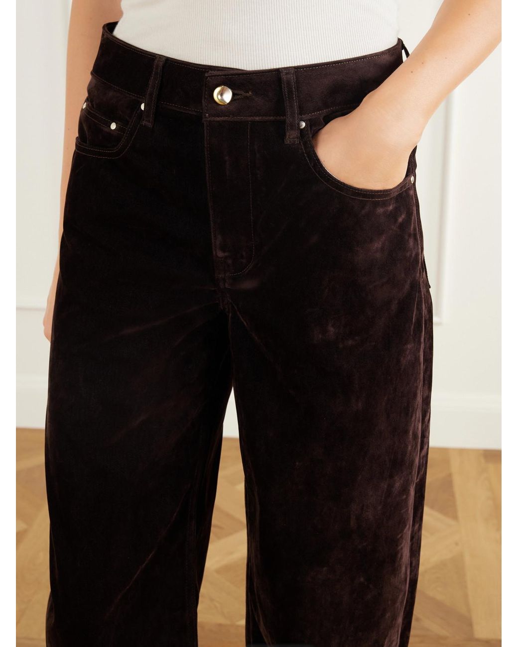 OSSOU Black Rider Cotton-Blend Velvet Low-Rise Wide-Leg Jeans