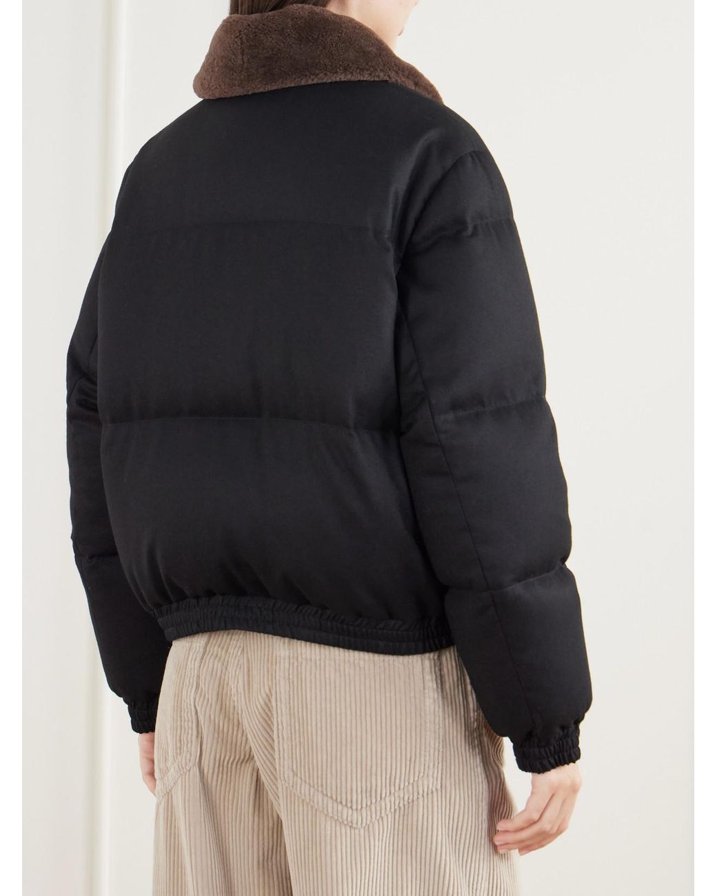 Brunello Cucinelli Black Quilted Shearling-Trimmed Wool-Twill Down Jacket
