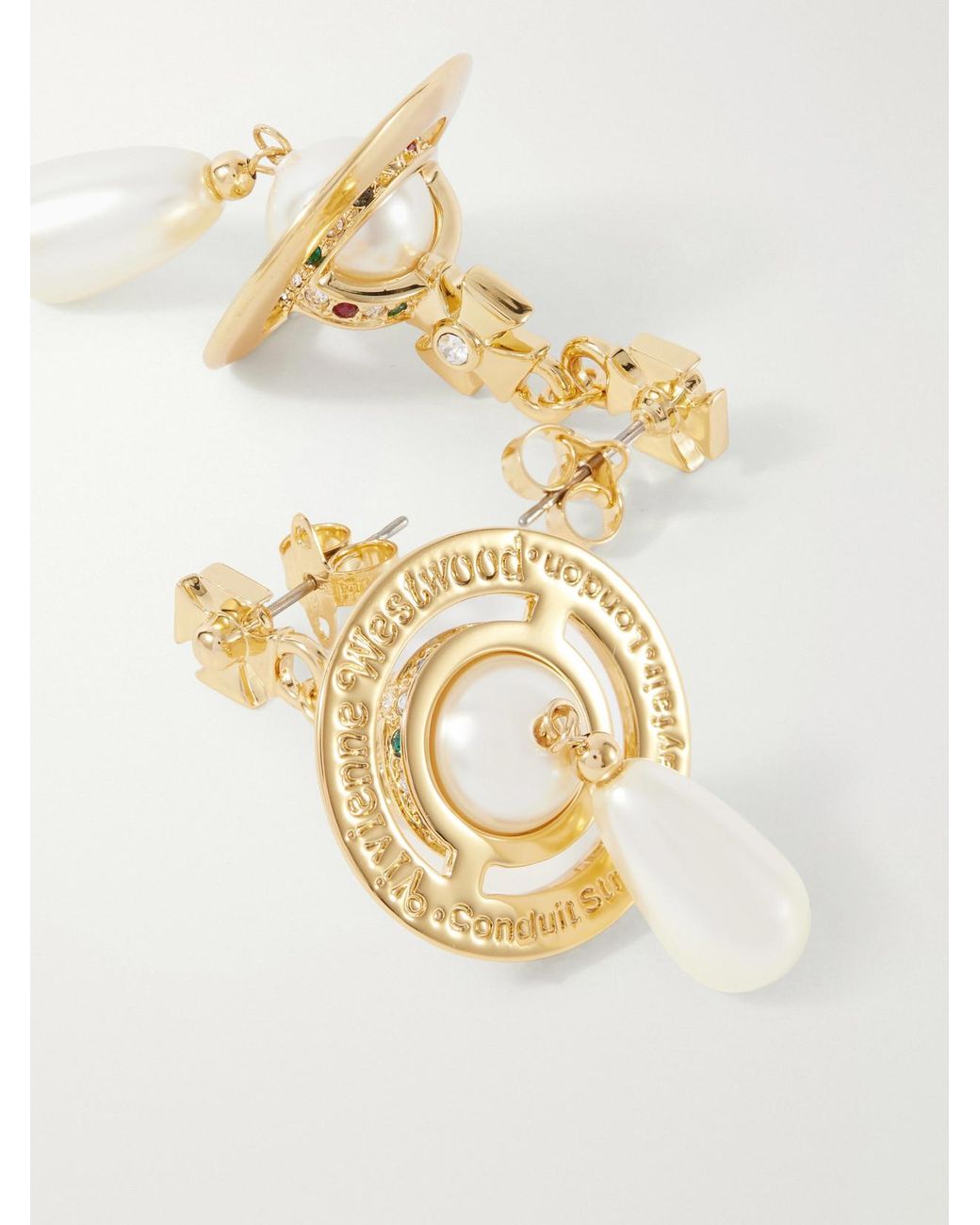 Vivienne Westwood White Pearl Drop Crystal-Embellished-Tone Earrings