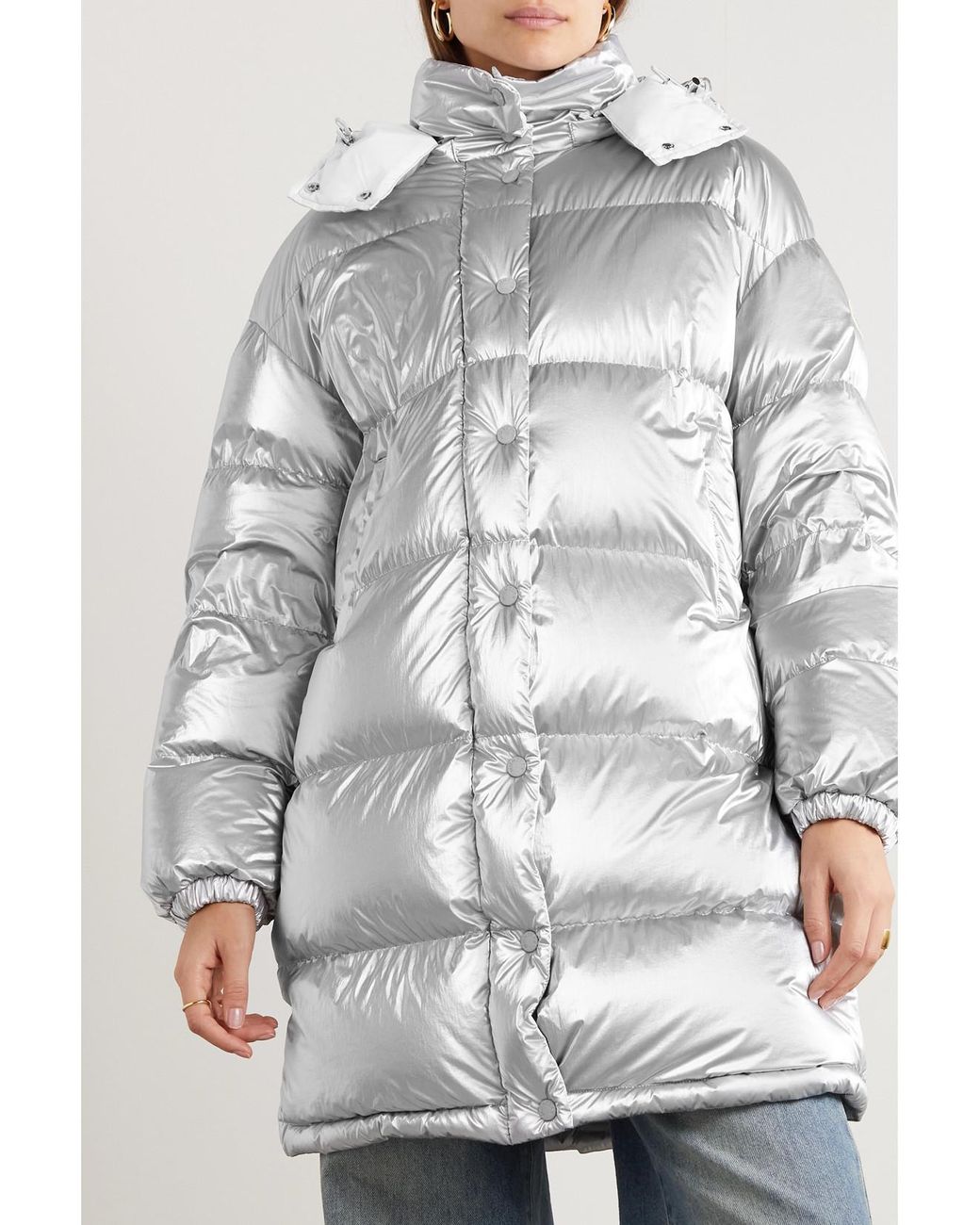 Moncler Gray Gaou Hooded Quilted Metallic Shell Down Jacket