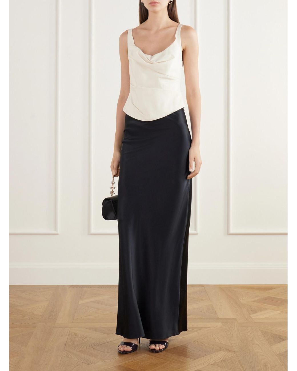 Cult Gaia Black Chantel Stretch Silk-Satin Maxi Skirt