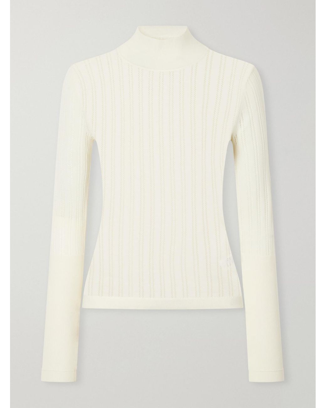 Maria McManus Natural Pointelle-Knit Merino Wool Mock-Neck Top
