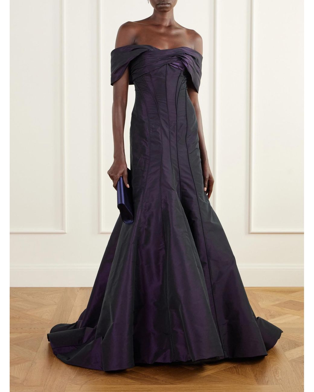 Marmar Halim Purple Paneled Taffeta Corset Gown