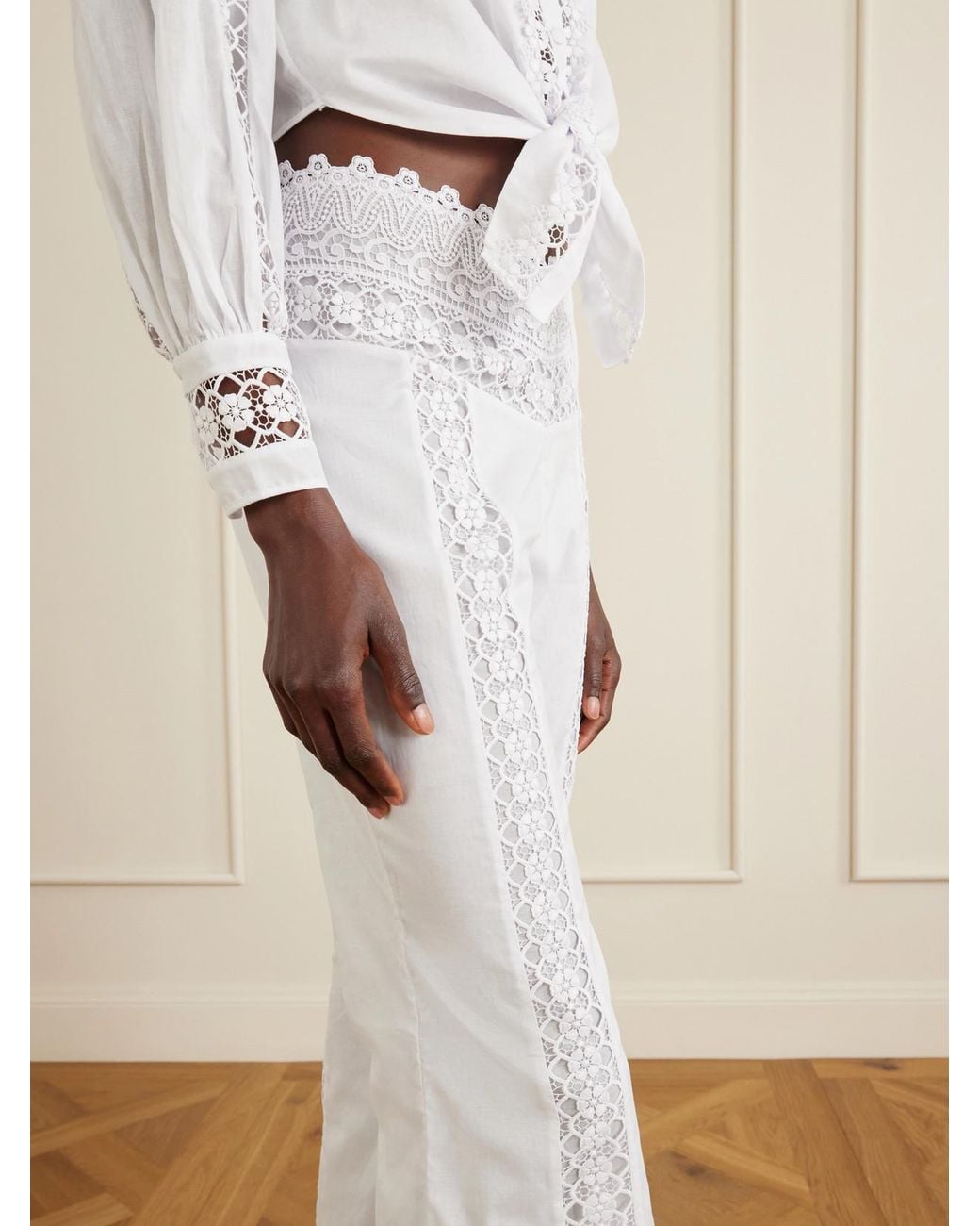 Charo Ruiz White Vianora Cotton-Blend Wide-Leg Pants