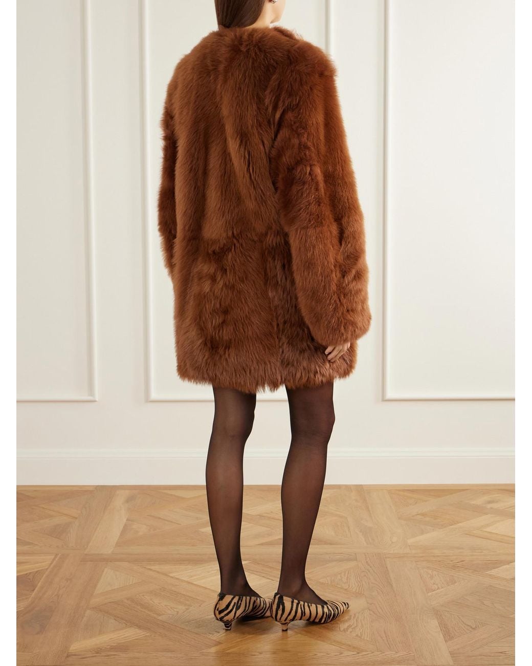 Totême Brown Collarless Shearling Coat