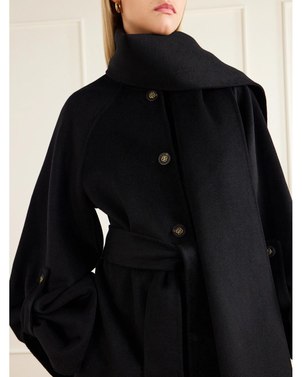 Zimmermann Black Valiant Scarf-Detailed Wool-Blend Coat