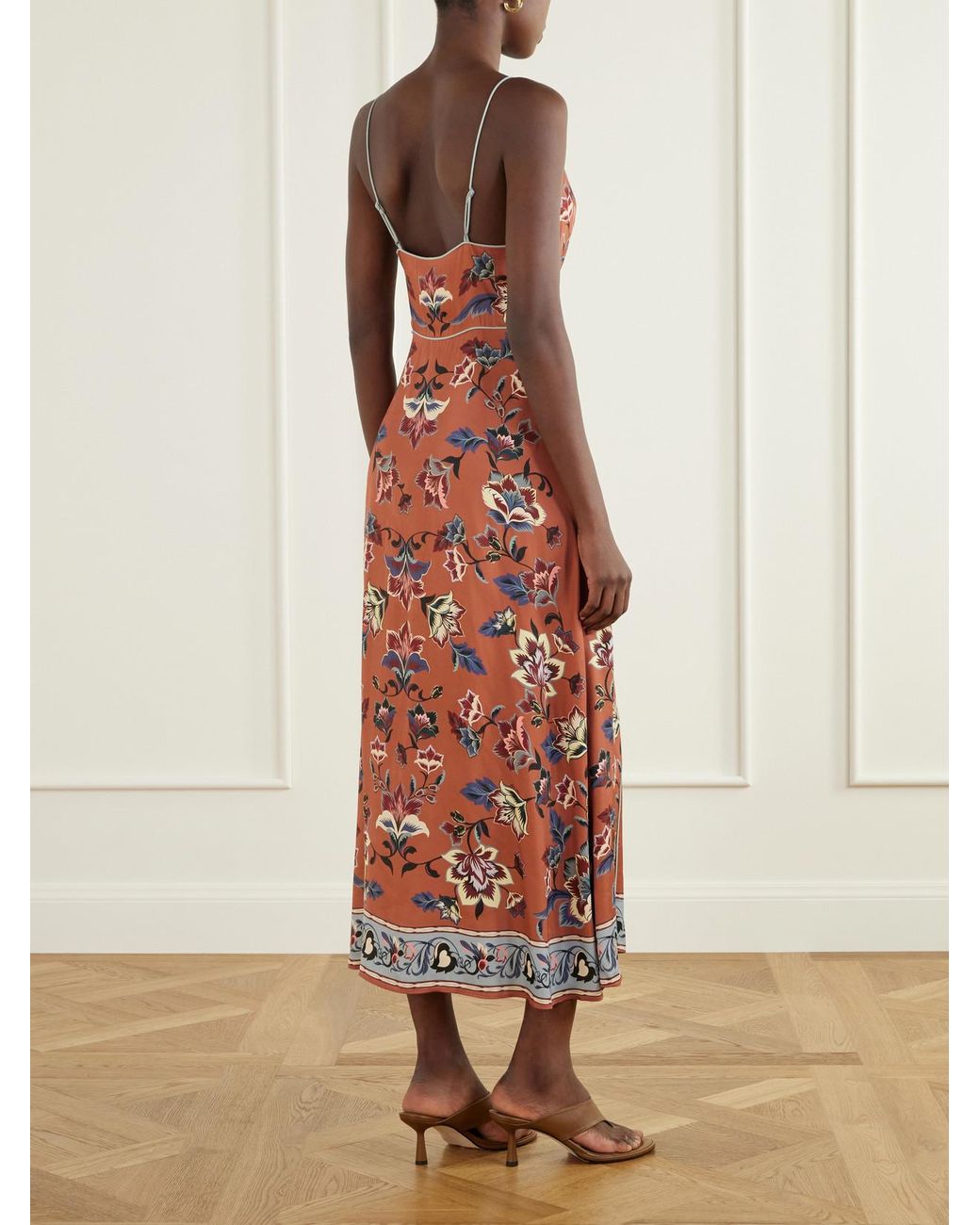 Farm Rio White Floral Beauty Tapestry Floral-Print Satin-Twill Maxi Dress