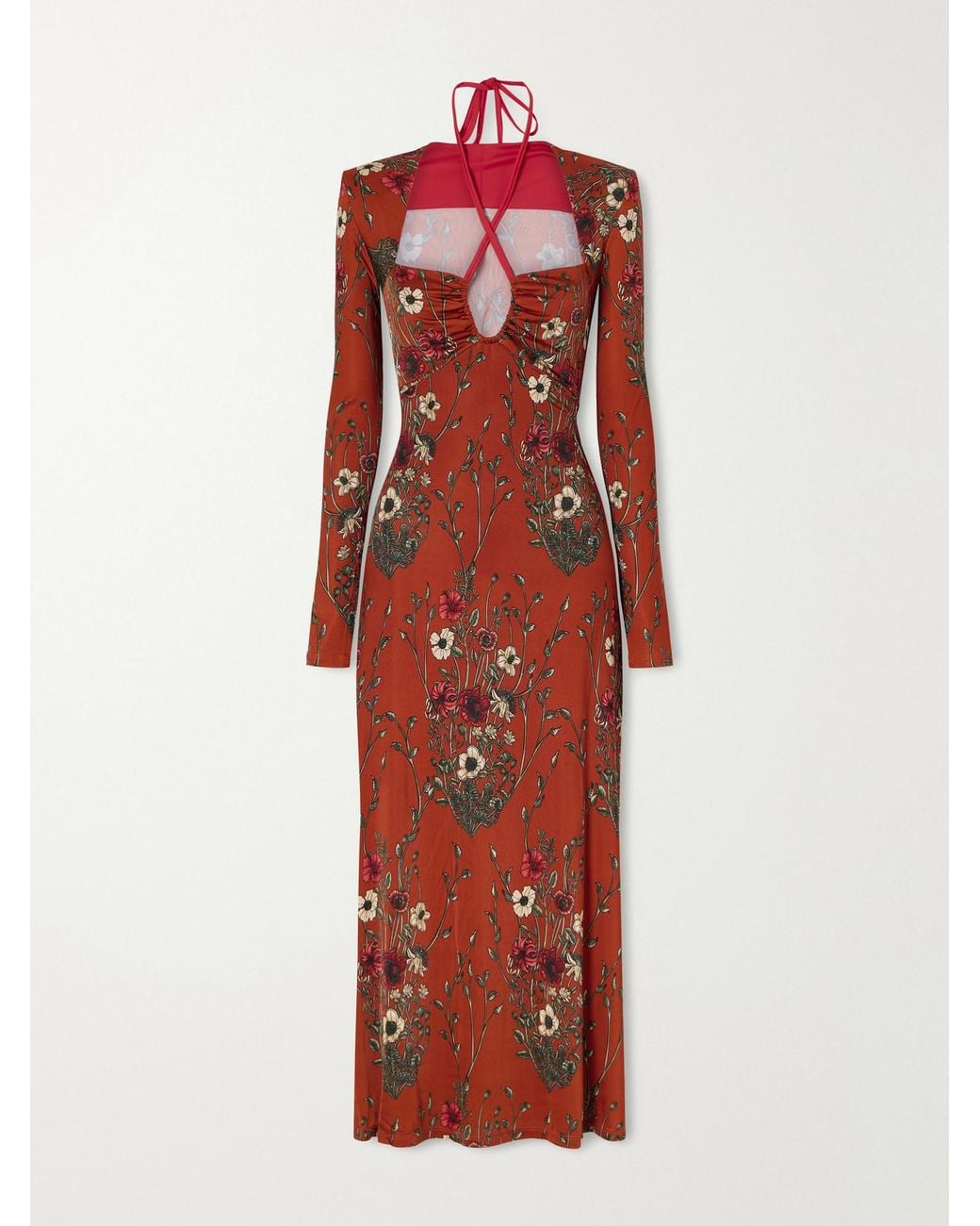 Johanna Ortiz Festive Performance Gathered Floral-Print Stretch-Jersey Midi Dress