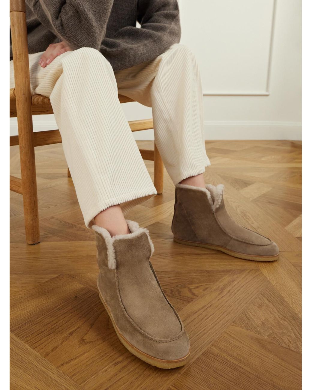 LEGRES Brown 52 Shearling-Trimmed Suede Ankle Boots