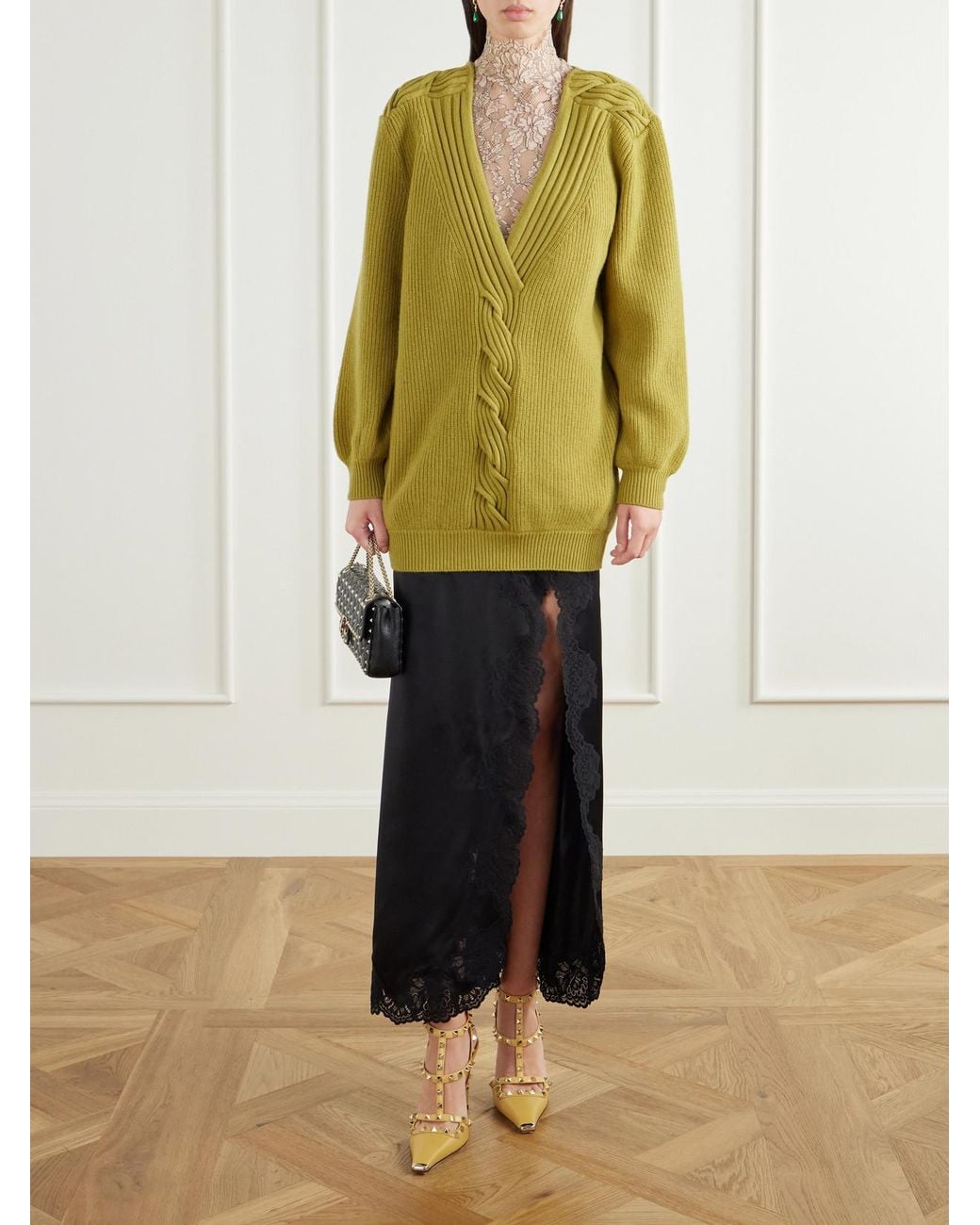 Valentino Garavani Yellow Knotted Ribbed Wool Sweater