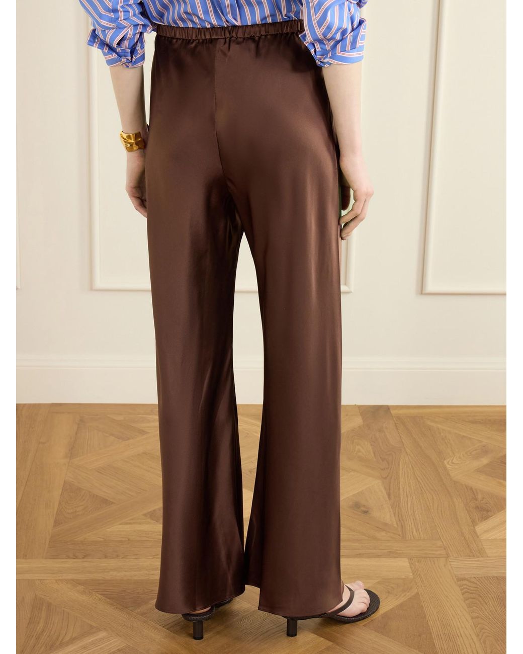 Comme Si Brown Silk-Bias Straight-Leg Pants