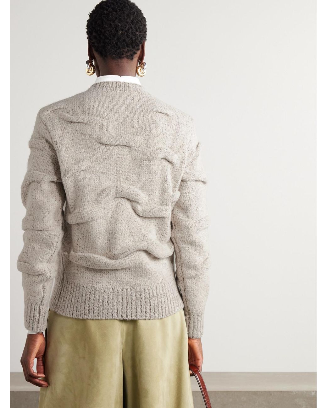 Loro Piana Natural Gathered Knitted Wool Sweater